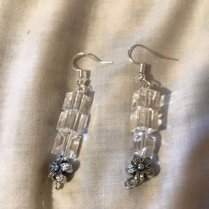 Clear beaded flower earrings